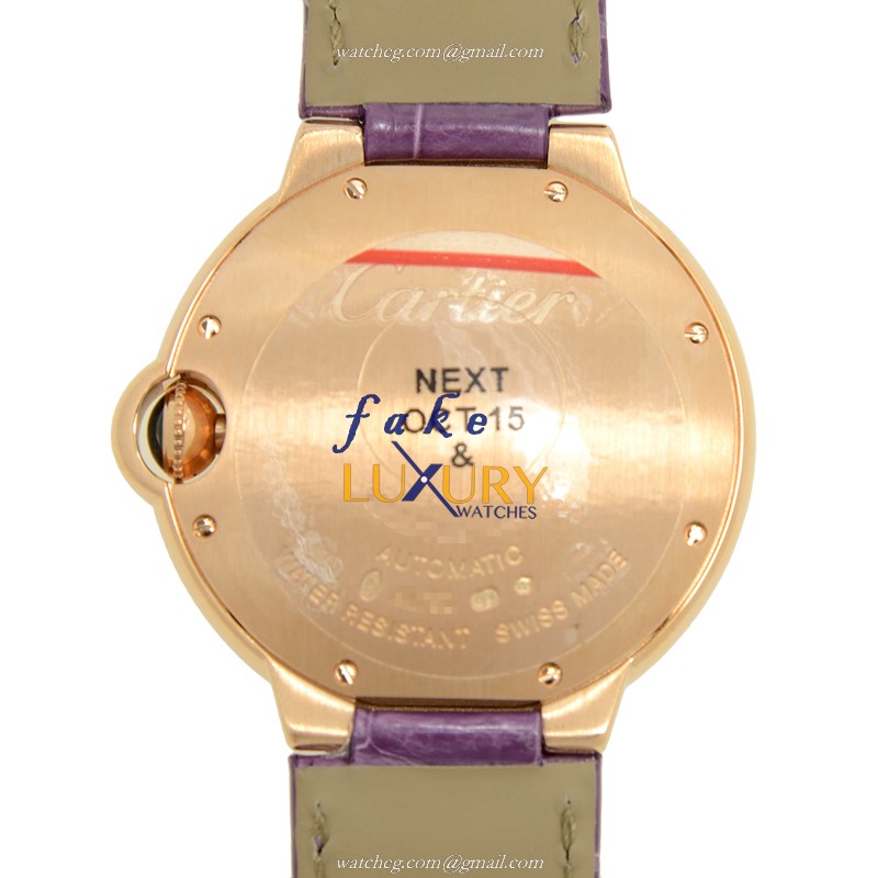 Cartier Ballon Bleu WE902028 Replica Watch, Automatic 18kt Rose Gold, Purple Alligator Strap - Image 3