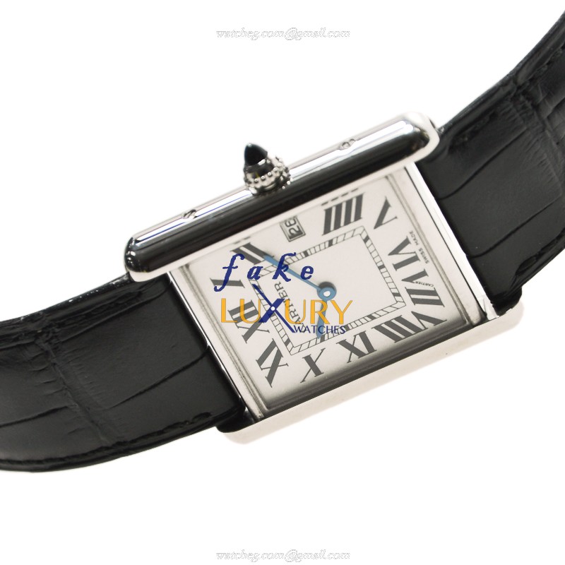 Cartier W1540956 TANK Quartz 18kt White Gold Replica Watch, Silver Dial, Alligator Strap - Image 2