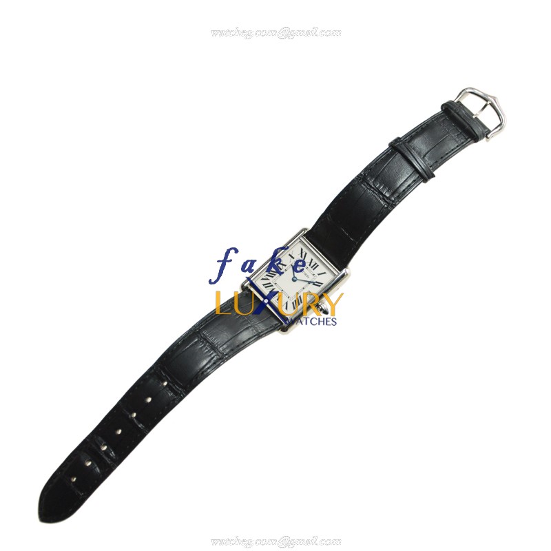 Cartier W1540956 TANK Quartz 18kt White Gold Replica Watch, Silver Dial, Alligator Strap - Image 4