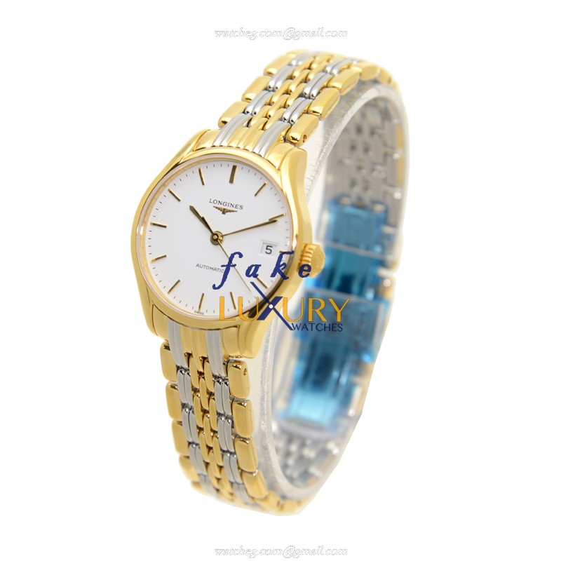 Longines L4.360.2.12.7 Replica Watch, Automatic, PVD Gold Case, White Dial, Gold Strap - Image 3