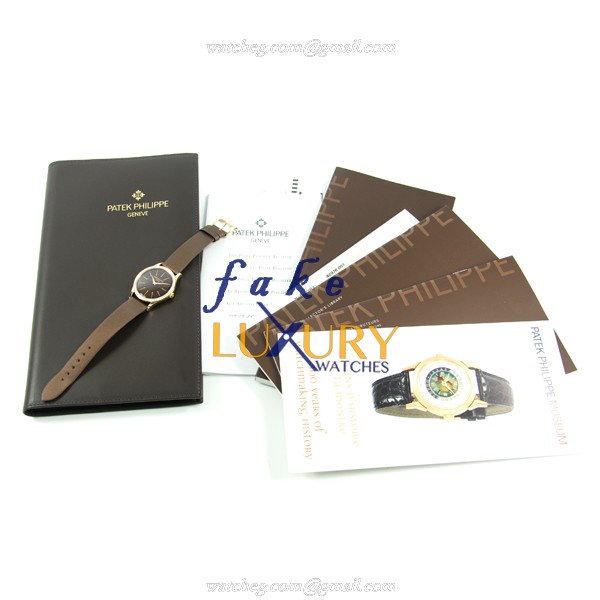 Patek Philippe Calatrava 4897R-001 Manual Wind 18kt Rose Gold Diamonds Brown Dial Replica Watch - Image 4