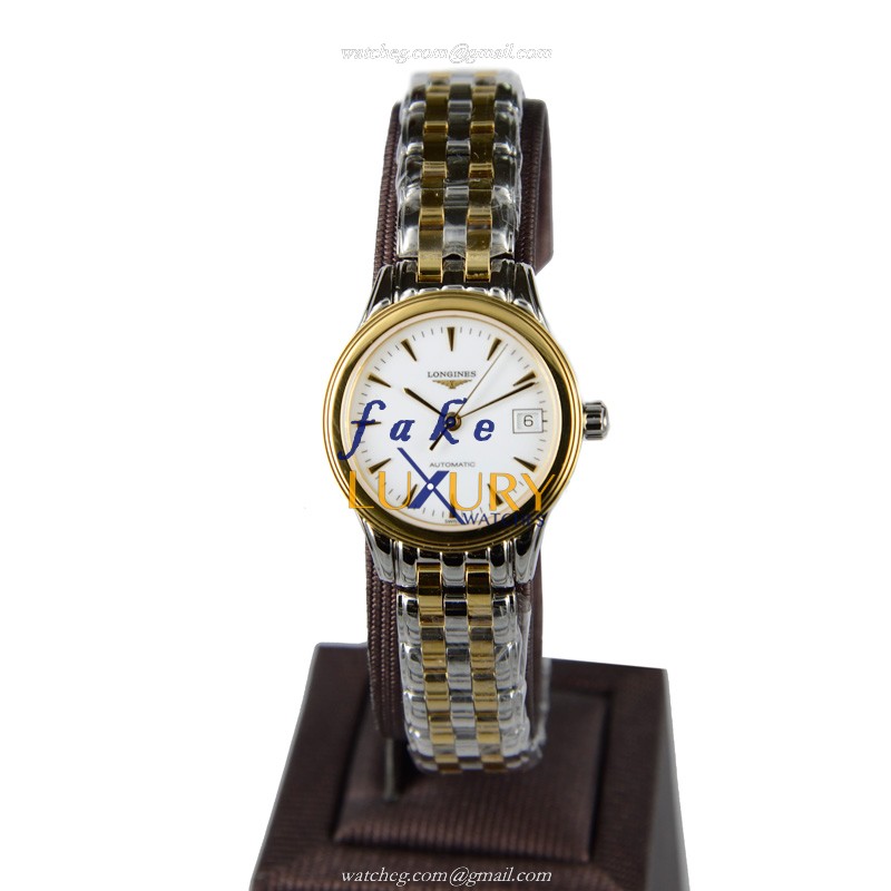 Longines L4.274.3.22.7 Flagship Replica Watch Automatic 18kt Gold Steel White Dial Silver Strap - Image 2