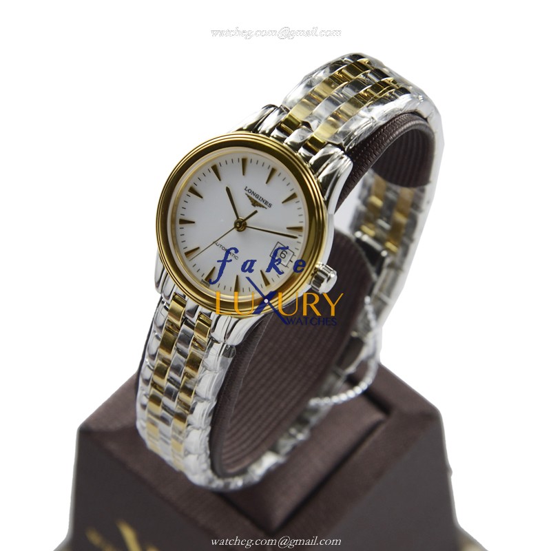 Longines L4.274.3.22.7 Flagship Replica Watch Automatic 18kt Gold Steel White Dial Silver Strap - Image 3