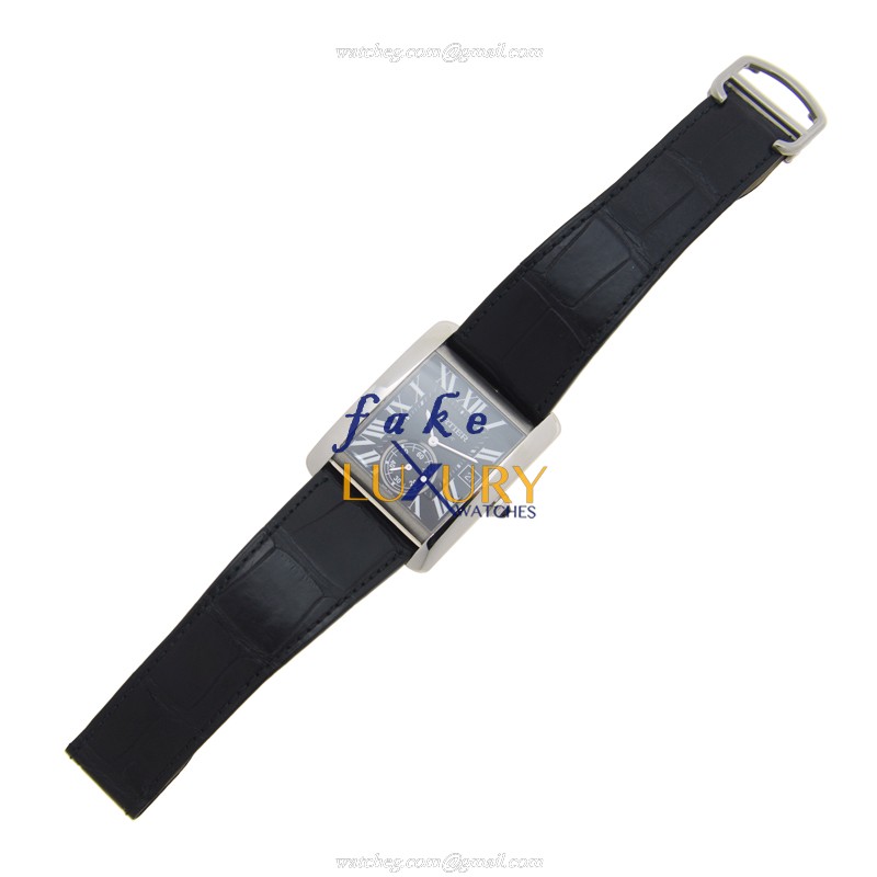 Cartier TANK W5330004 Automatic Stainless Steel Black Dial Alligator Strap Replica Watch - Image 2