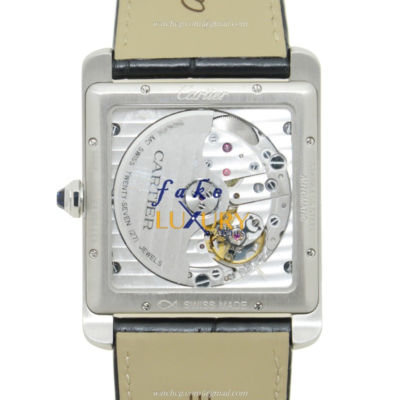 Cartier TANK W5330004 Automatic Stainless Steel Black Dial Alligator Strap Replica Watch - Image 3