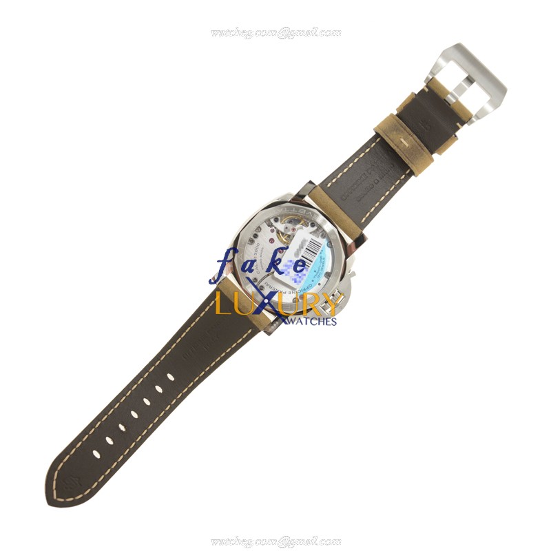 Panerai PAM00557 LUMINOR - Manual Wind - Steel Case - Black Dial - Brown Cowhide Strap - Replica - Image 4