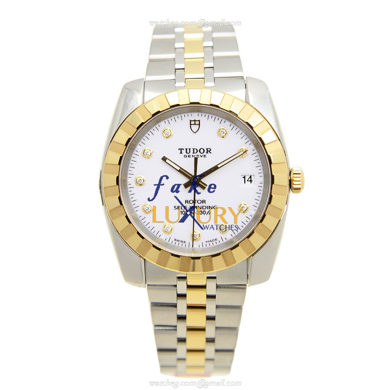 Tudor 21013-62583-10DI-WT CLASSIQUE Automatic Gold & Steel Replica Watch - Swiss Movement, White - Image 2