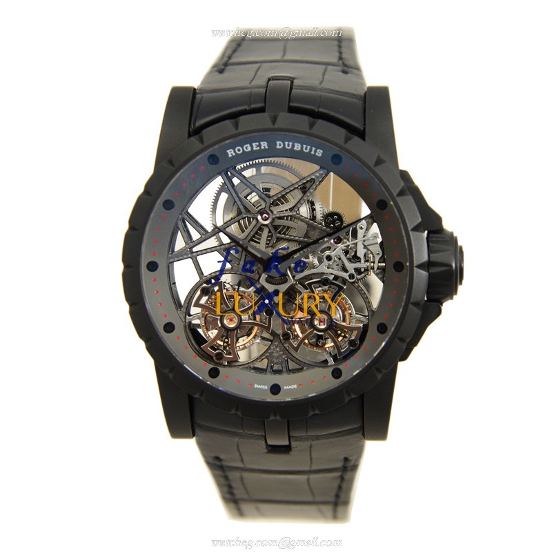 Roger Dubuis RDDBEX0364 Replica Watch, Manual Wind Titanium Case, Transparent Skull Dial, Black - Image 2