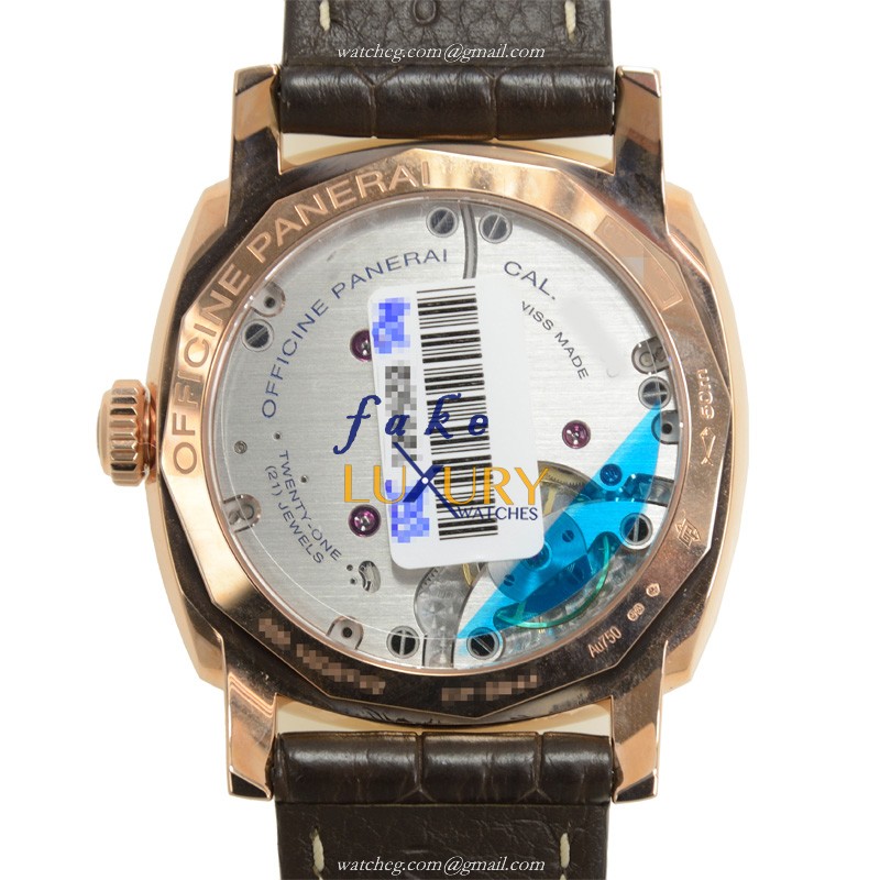 Panerai PAM00515 RADIOMIR Manual Wind 18kt Rose Gold Replica Watch, 47mm, Dark Brown Dial & Brown - Image 3
