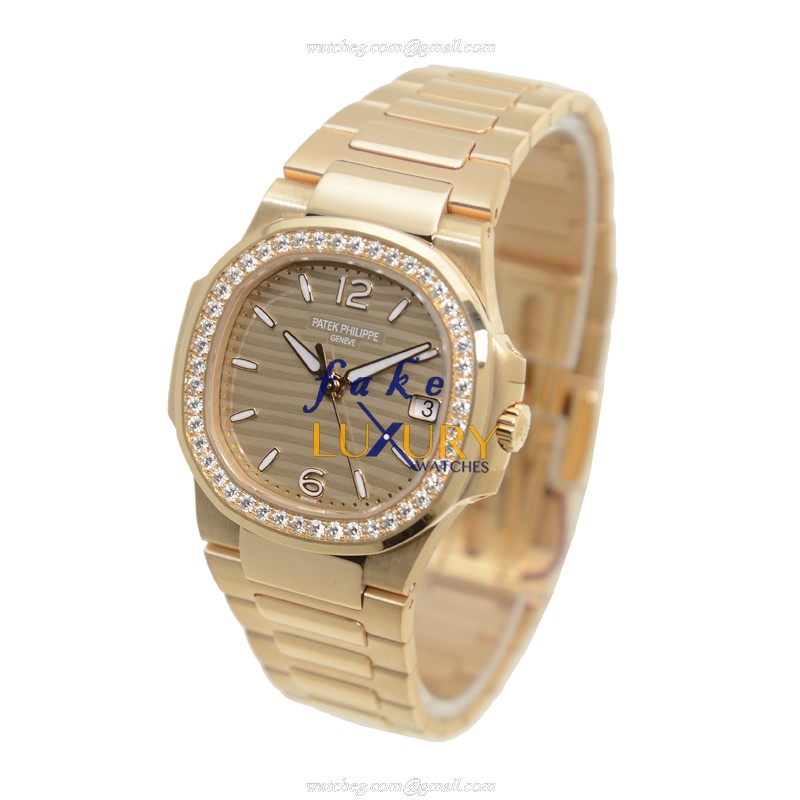 Patek Philippe 7010/1R-012 Nautilus Replica Watch, Quartz, 32mm, 18kt Rose Gold & Diamonds Case - Image 3