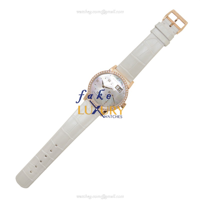 A Lange & Sohne Lange 1 Replica Watch 813.047 with Manual Wind, Silver Dial on White - Image 2