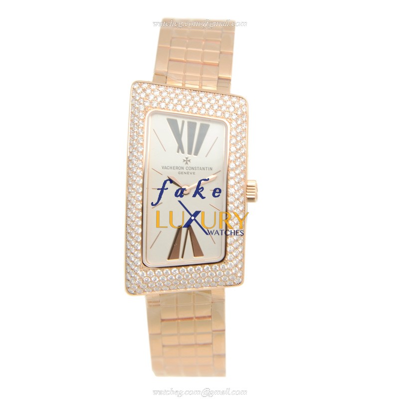 Vacheron Constantin 25515/U01R-9254 Replica Watch, Quartz, Silvery White Dial, 18kt Rose Gold & - Image 2