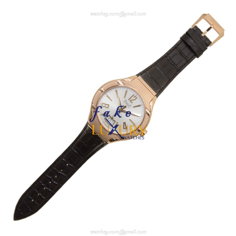 Piaget G0A38149 Polo Replica Watch, 18kt Rose Gold, Automatic, Silver Dial, Brown Alligator Strap - Image 2