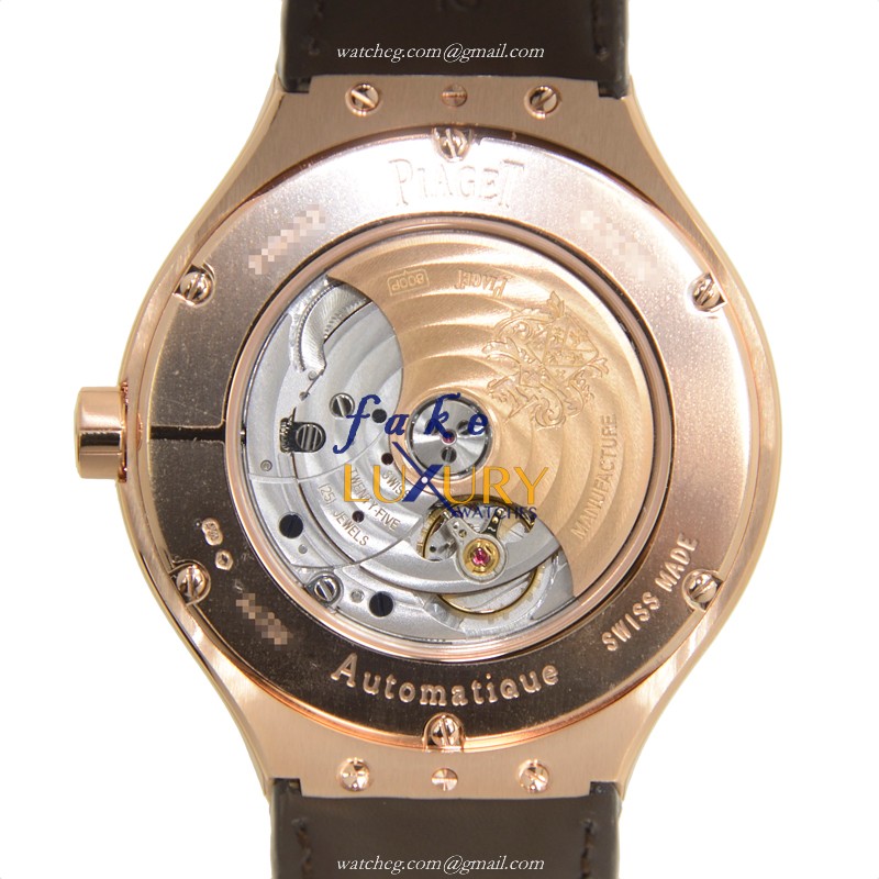 Piaget G0A38149 Polo Replica Watch, 18kt Rose Gold, Automatic, Silver Dial, Brown Alligator Strap - Image 3