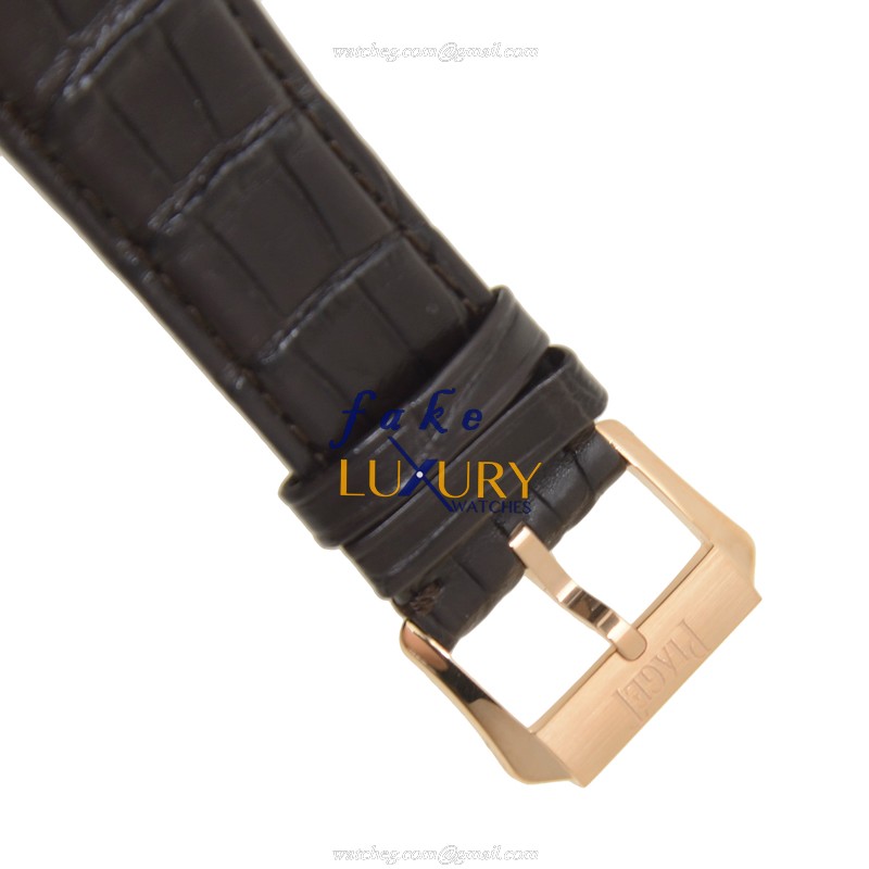 Piaget G0A38149 Polo Replica Watch, 18kt Rose Gold, Automatic, Silver Dial, Brown Alligator Strap - Image 4