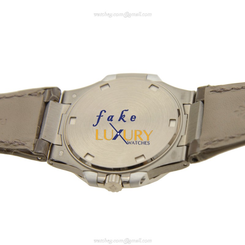 Patek Philippe Nautilus 7010G-012 Quartz 18kt White Gold Diamond Gray Dial Brown Alligator Replica - Image 2