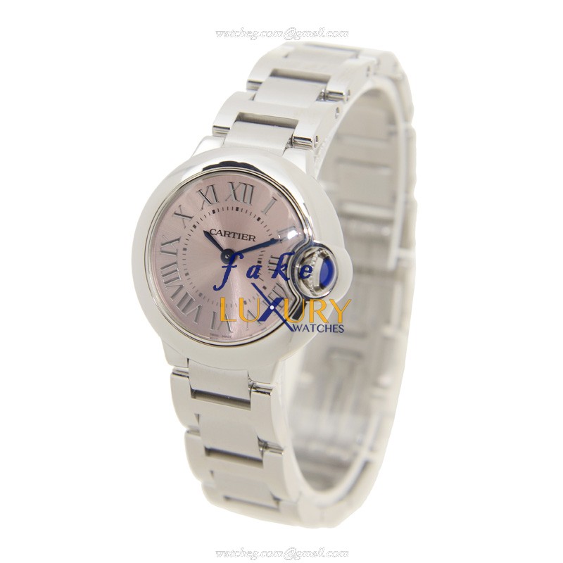 Cartier W6920038 BALLON BLEU Quartz Steel Replica Watch, Pink Dial, Silver Strap - Image 3