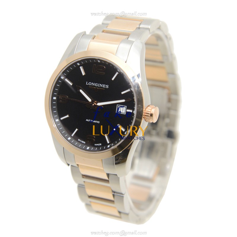 Longines L2.785.5.56.7 Conquest Automatic 40mm Black Dial 18kt Rose Gold Steel Replica Watch - Image 3