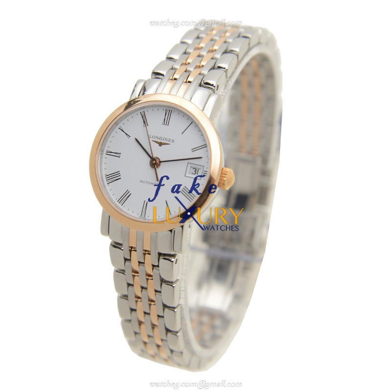 Longines L4.309.5.11.7 Replica Watch, Automatic, 18kt Rose Gold & Steel, White Dial, Silver Strap - Image 3