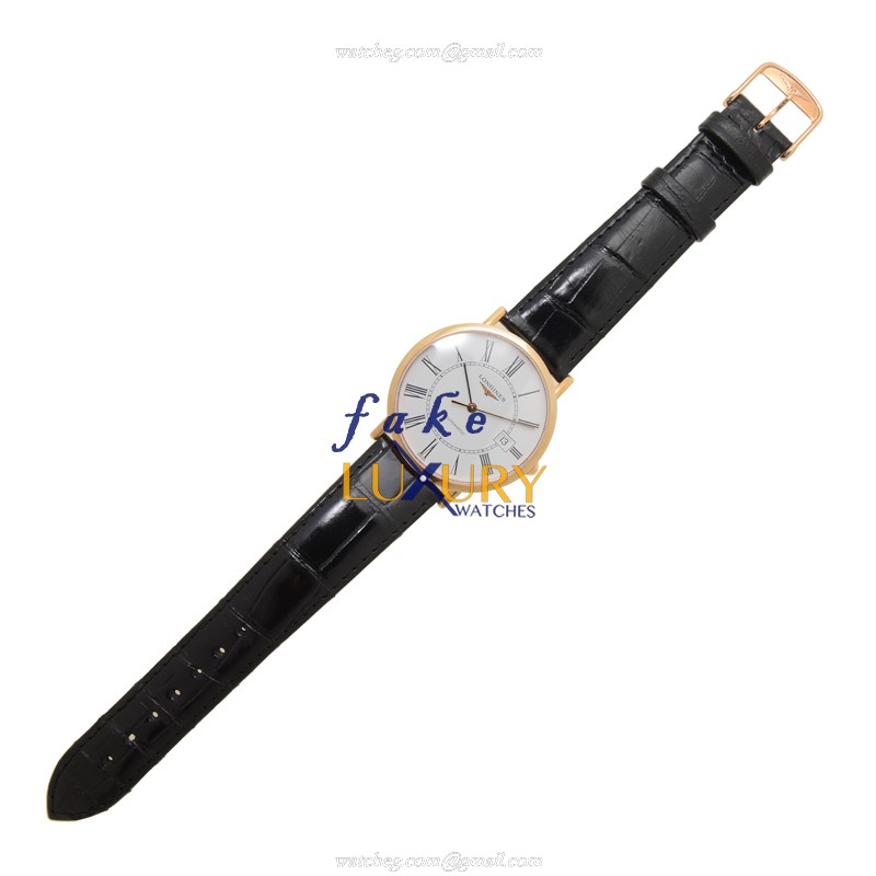 Longines L4.787.8.11.0 Presence Replica Watch Automatic 18kt Rose Gold White Dial Black Alligator - Image 2