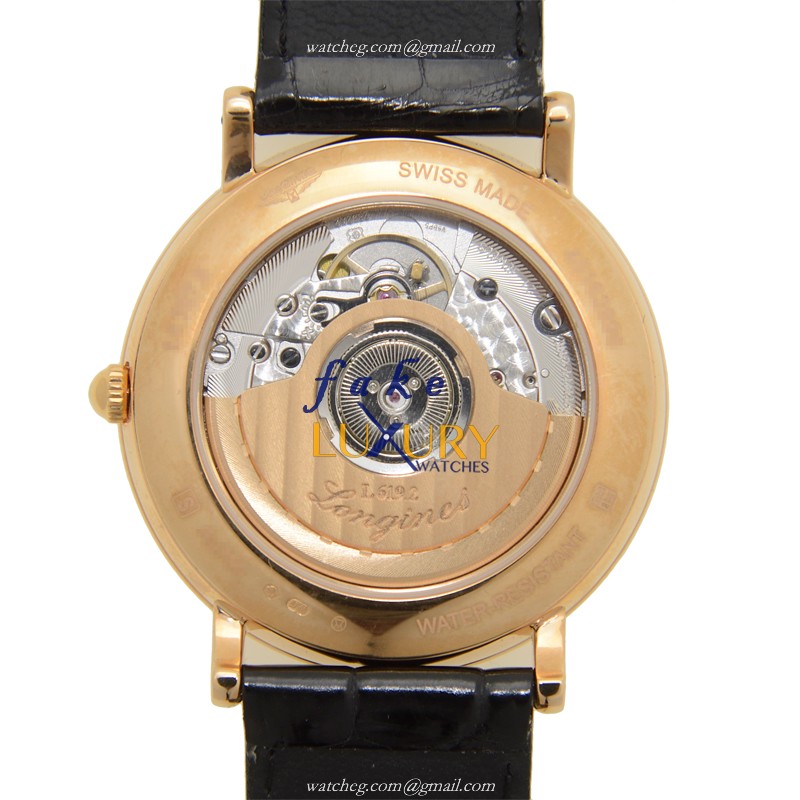 Longines L4.787.8.11.0 Presence Replica Watch Automatic 18kt Rose Gold White Dial Black Alligator - Image 3