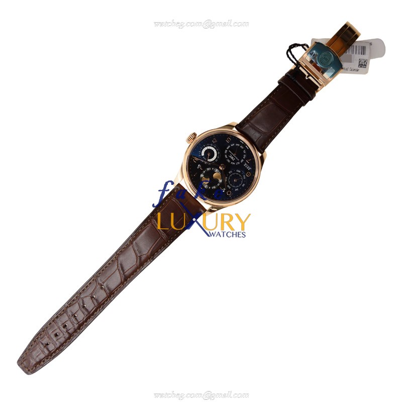 IWC IW503202 Portuguese Replica Watch Automatic 18kt Rose Gold Black Dial Brown Alligator Strap - Image 2