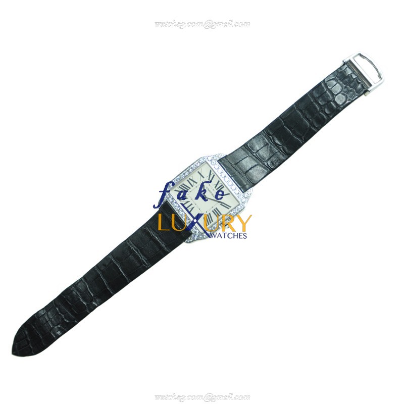 Cartier SANTOS Manual Wind WH100651 18kt White Gold Diamond White Dial Replica Watch - Image 2