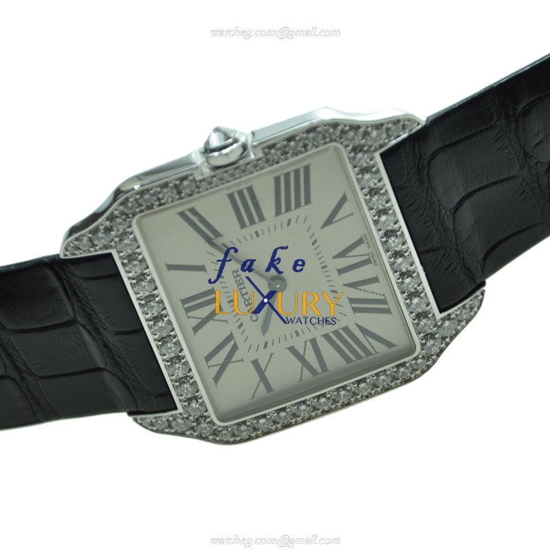 Cartier SANTOS Manual Wind WH100651 18kt White Gold Diamond White Dial Replica Watch - Image 3