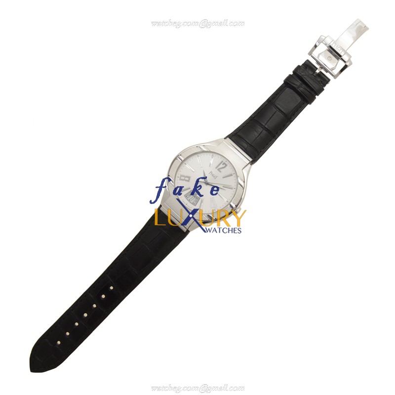 Piaget G0A31139 POLO Automatic 18kt White Gold Silver Dial Alligator Strap Replica Watch - Image 2