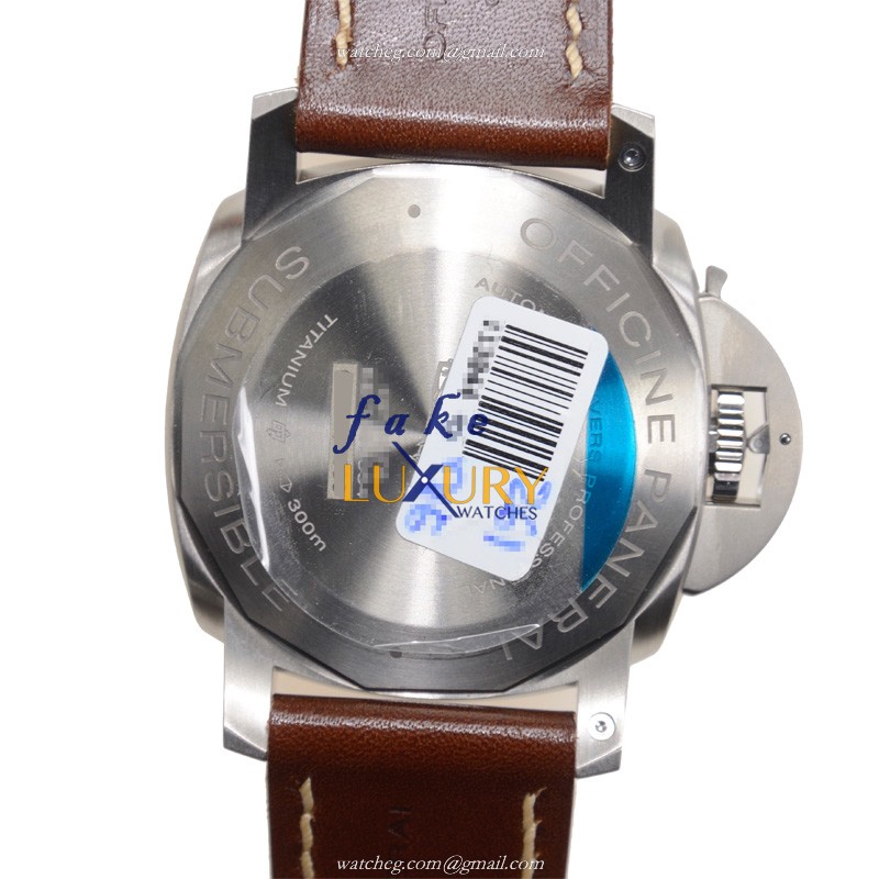 Brand Model Replica Watch PAM00569 Automatic Titanium Black Dial Brown Cowhide Strap Sapphire - Image 3