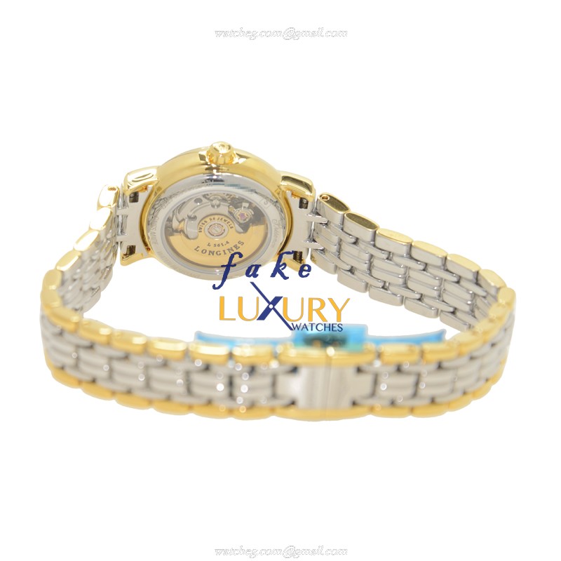 Longines L4.321.2.11.7 Replica Watch Automatic White Dial PVD Gold Case Silver Strap - Image 4