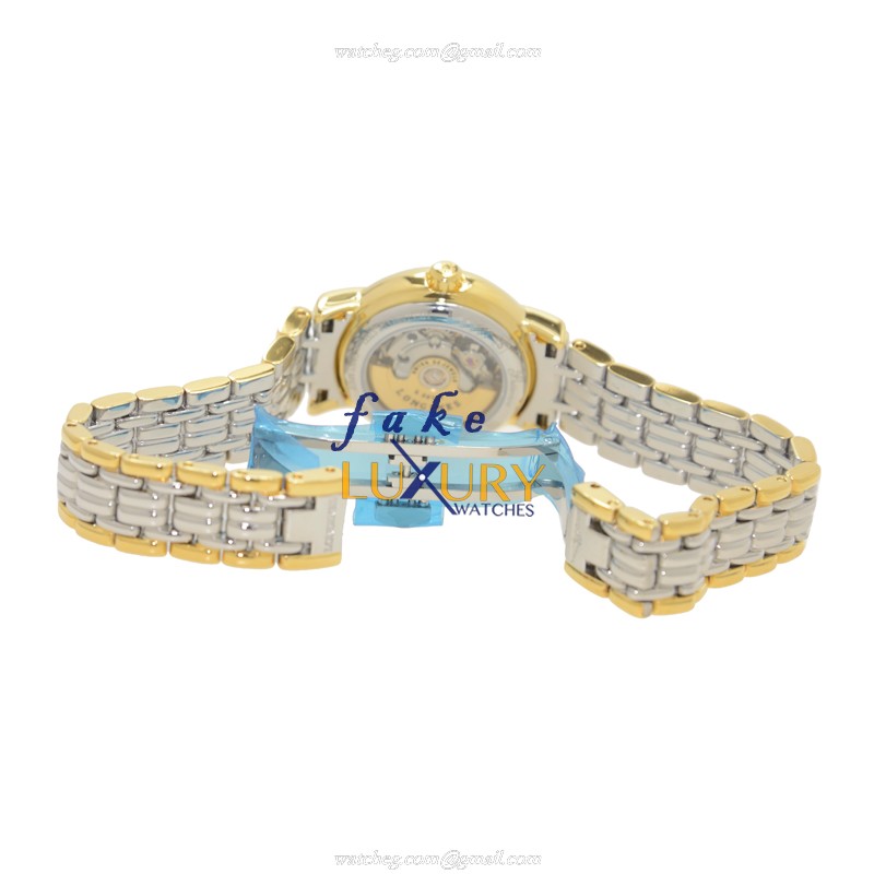 Longines L4.321.2.11.7 Replica Watch Automatic White Dial PVD Gold Case Silver Strap - Image 5
