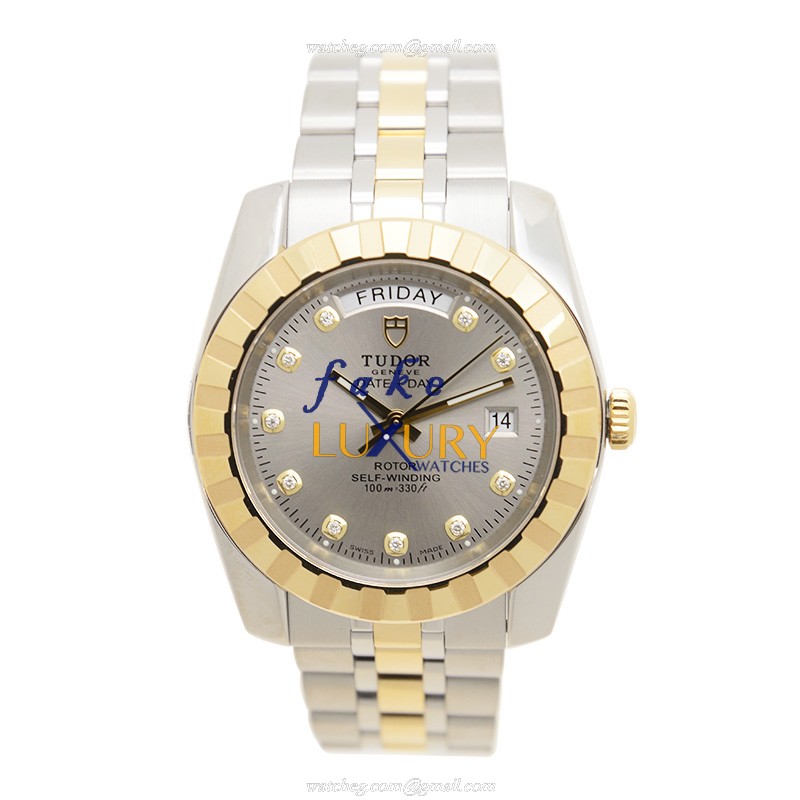 Tudor 23013-62113-10DI GY CLASSIC AUTO 18kt Gold Steel Case Gray Dial Silver Strap Replica Watch - Image 2