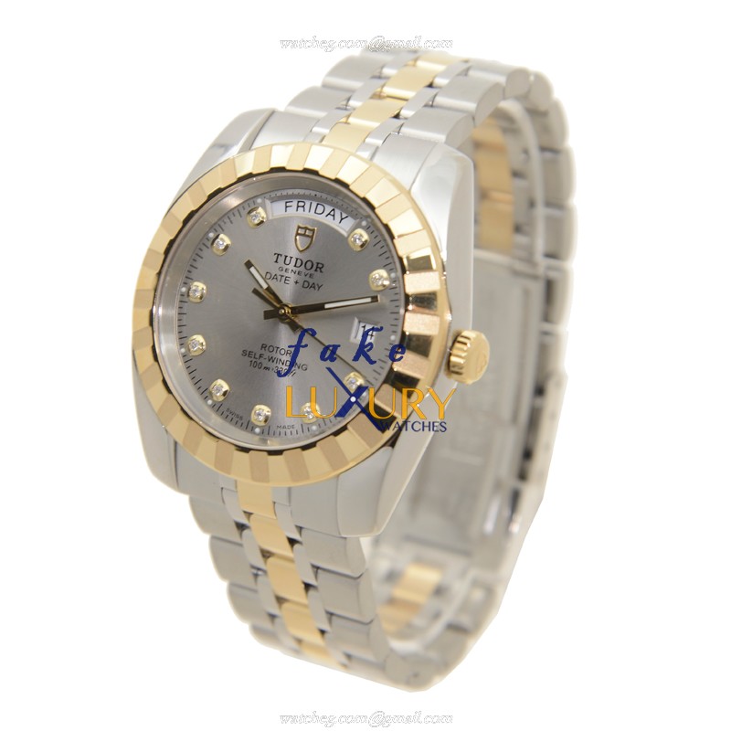 Tudor 23013-62113-10DI GY CLASSIC AUTO 18kt Gold Steel Case Gray Dial Silver Strap Replica Watch - Image 3
