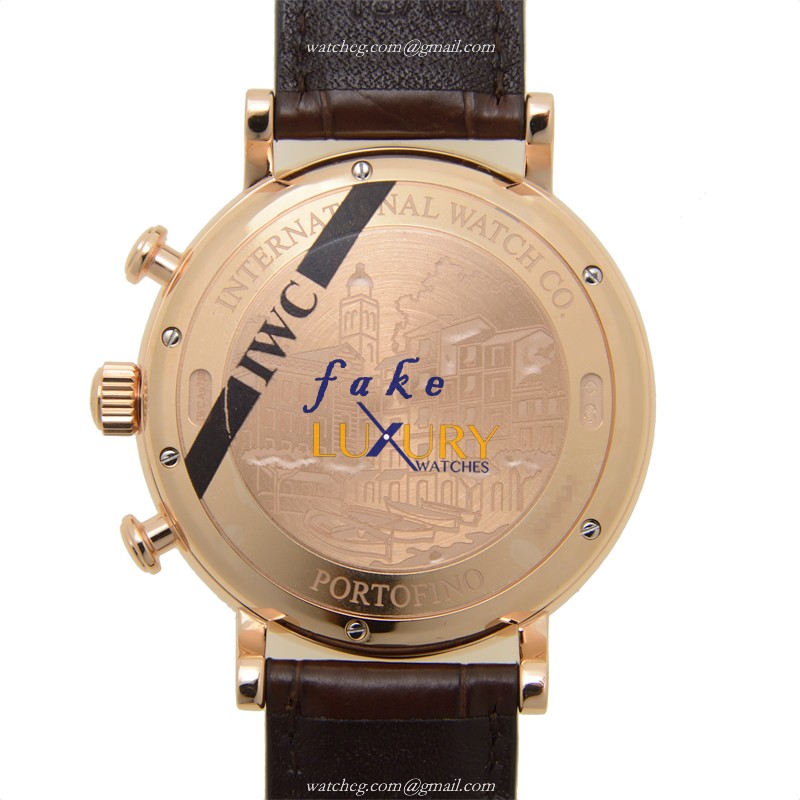 IWC IW391020 Portofino Replica Watch, Silvery White Dial, 18kt Rose Gold Case, Brown Alligator Strap - Image 3