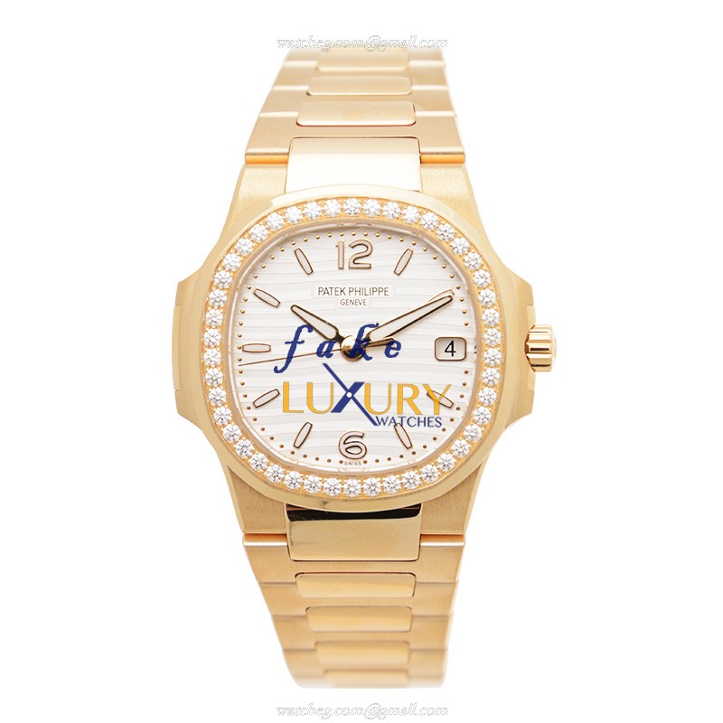 Patek Philippe 7010/1R-011 Replica Watch, Quartz Movement, White Dial, Rose Gold & Diamonds Case - Image 2