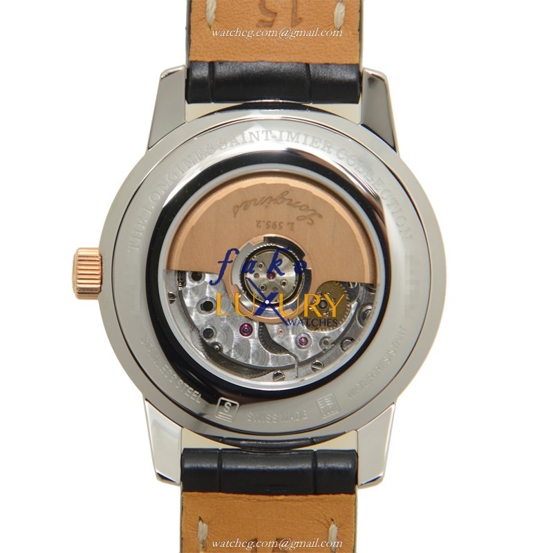 Longines L2.563.5.59.3 Saint Imier Automatic 18kt Rose Gold Steel Black Dial Alligator Strap - Image 3