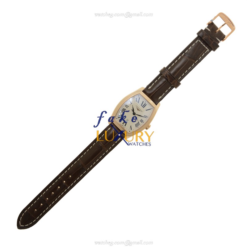 Longines L2.155.8.71.2 Quartz 18kt Rose Gold Replica Watch, Beige Dial, Brown Alligator Strap - Image 2