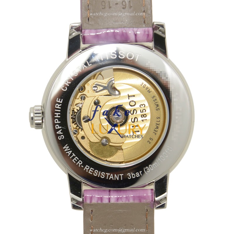 Tissot T050.207.16.031.00 Lady Heart Replica Watch, Automatic Movement, White Dial, Purple Leather - Image 3
