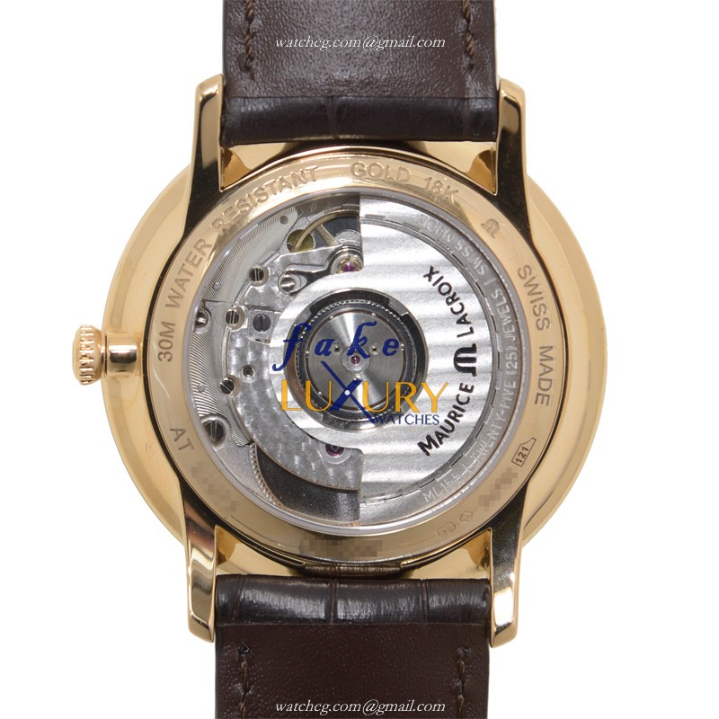 Maurice Lacroix LC6007-PG101-130 Replica Watch, Automatic, Silver Dial, 18kt Rose Gold Case, Brown - Image 3