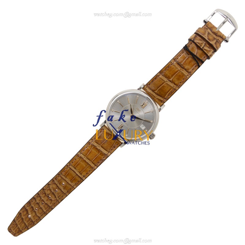 IWC IW458101 Portofino Replica Watch With Automatic Movement, Silver Dial, Brown Alligator Strap - Image 2