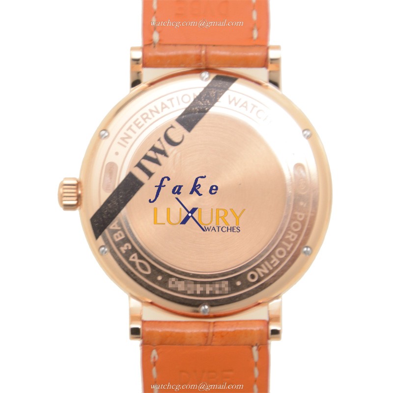 IWC Portofino Automatic 18kt Rose Gold IW458105 Silver Dial Orange Alligator Strap Replica Watch - Image 3