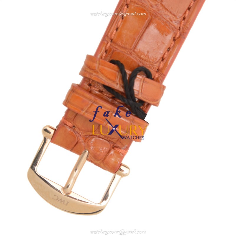 IWC Portofino Automatic 18kt Rose Gold IW458105 Silver Dial Orange Alligator Strap Replica Watch - Image 4