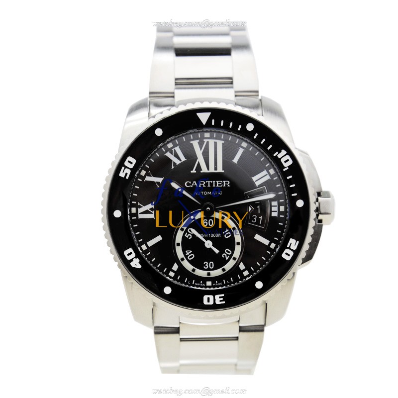 Cartier W7100057 CALIBRE DE CARTIER Automatic Black Dial Silver Steel Case Replica Watch - Image 2