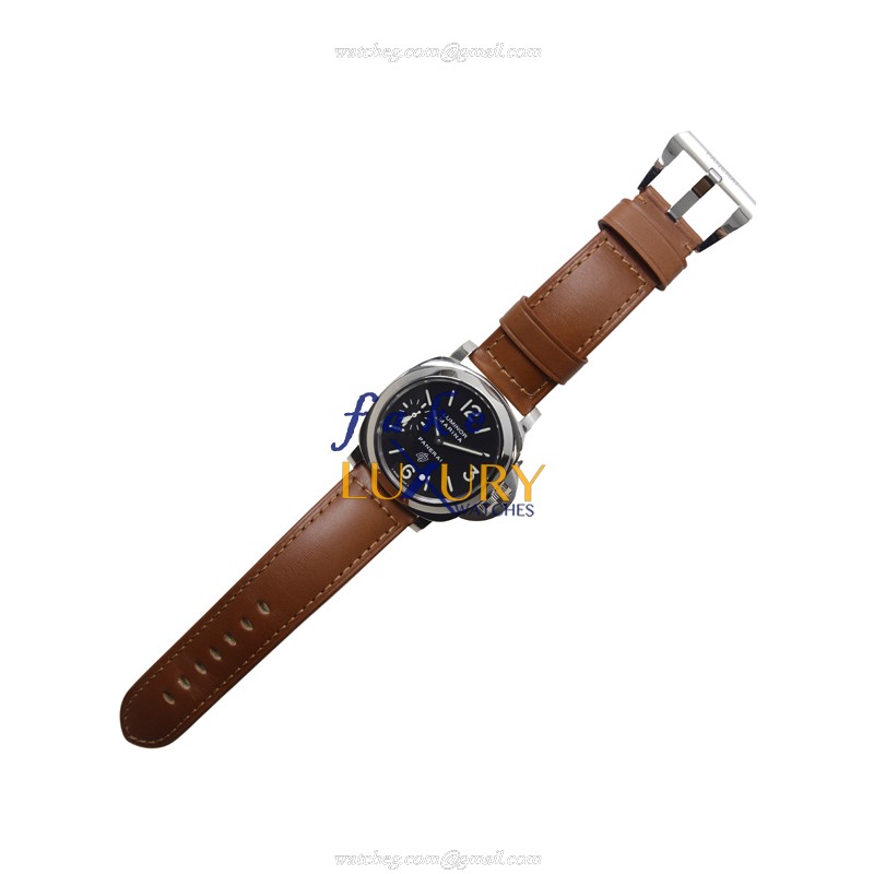 Panerai Luminor PAM00005 Manual Wind Stainless Steel 44mm Black Dial Brown Strap Replica Watch - Image 2