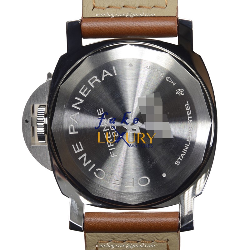Panerai Luminor PAM00005 Manual Wind Stainless Steel 44mm Black Dial Brown Strap Replica Watch - Image 3