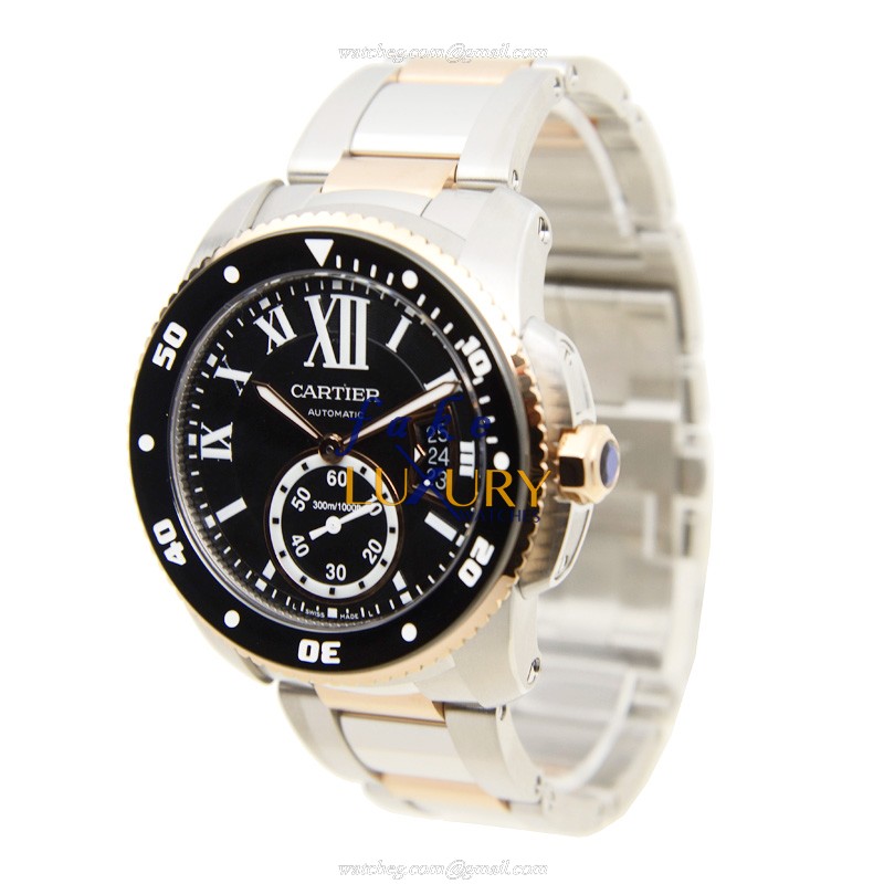 Cartier W7100054 CALIBRE DE CARTIER Auto 42mm 18kt Rose Gold & Steel Case Black Dial Silver Strap - Image 3