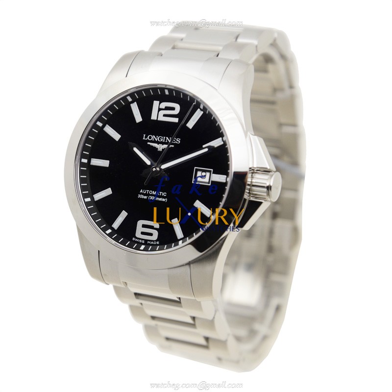 Longines L3.677.4.58.6 CONQUEST Automatic Stainless Steel Replica Watch - Black Dial, Silver Strap - Image 3