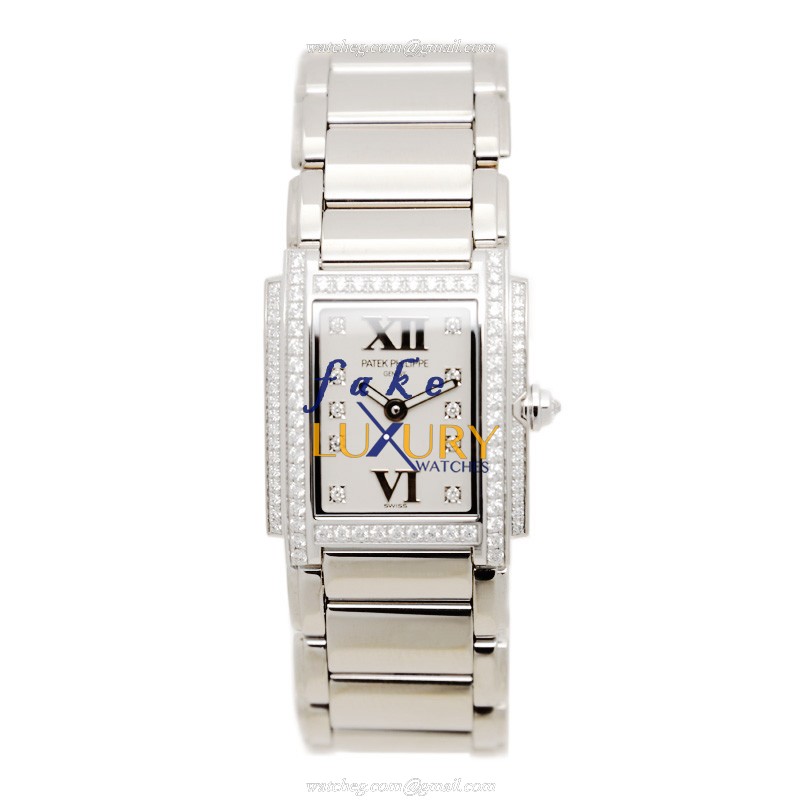 Patek Philippe 4908/200G-011 Replica Watch, White Dial, 18kt White Gold & Diamond Case, Quartz - Image 2
