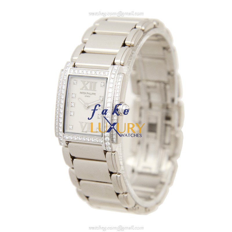 Patek Philippe 4908/200G-011 Replica Watch, White Dial, 18kt White Gold & Diamond Case, Quartz - Image 3